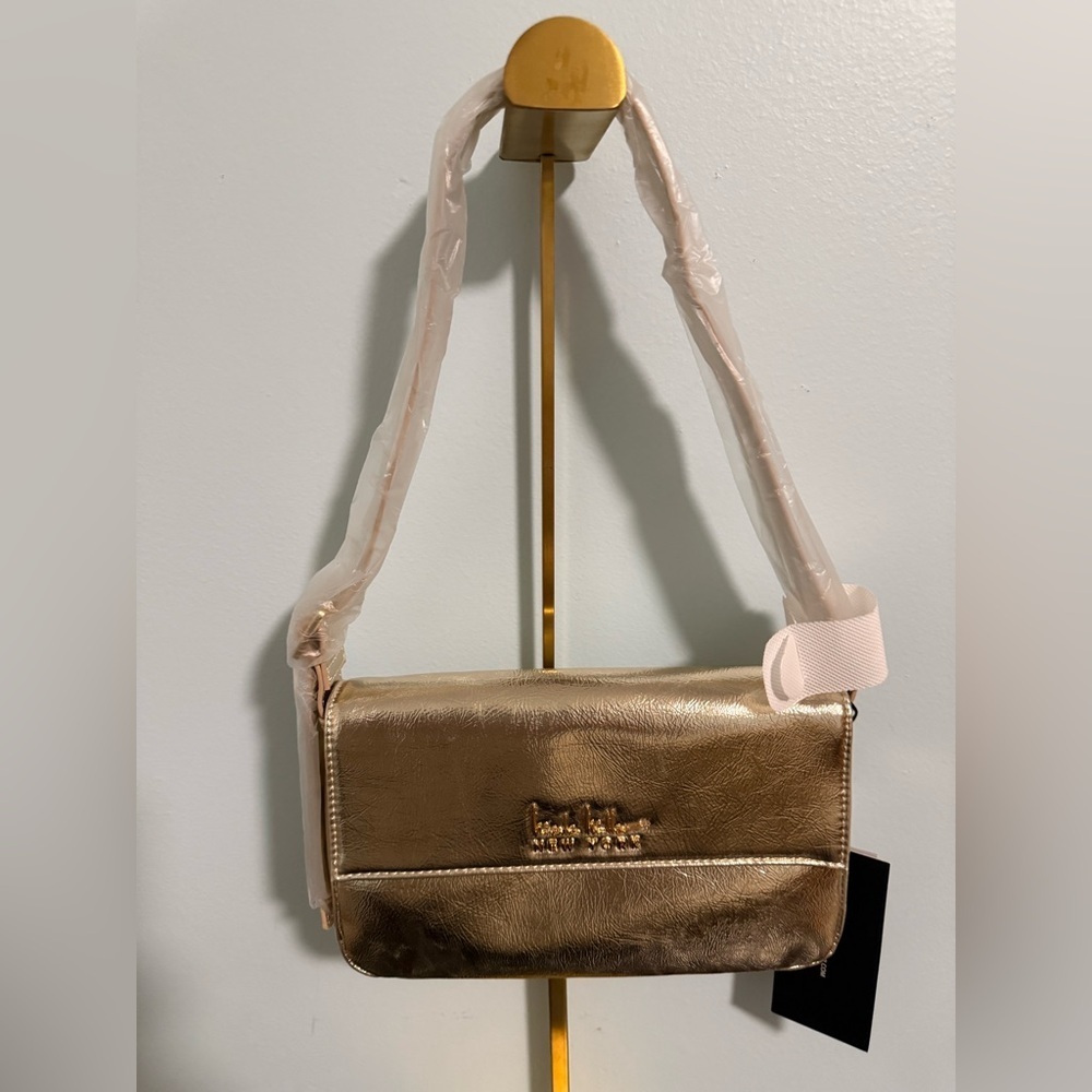 Nichole Miller Crossbody Bag in Metallic Gold with gold tone accents! NWT